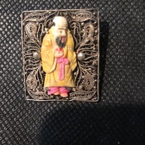 Antique Asian Figure Pin Old Unique Interesting